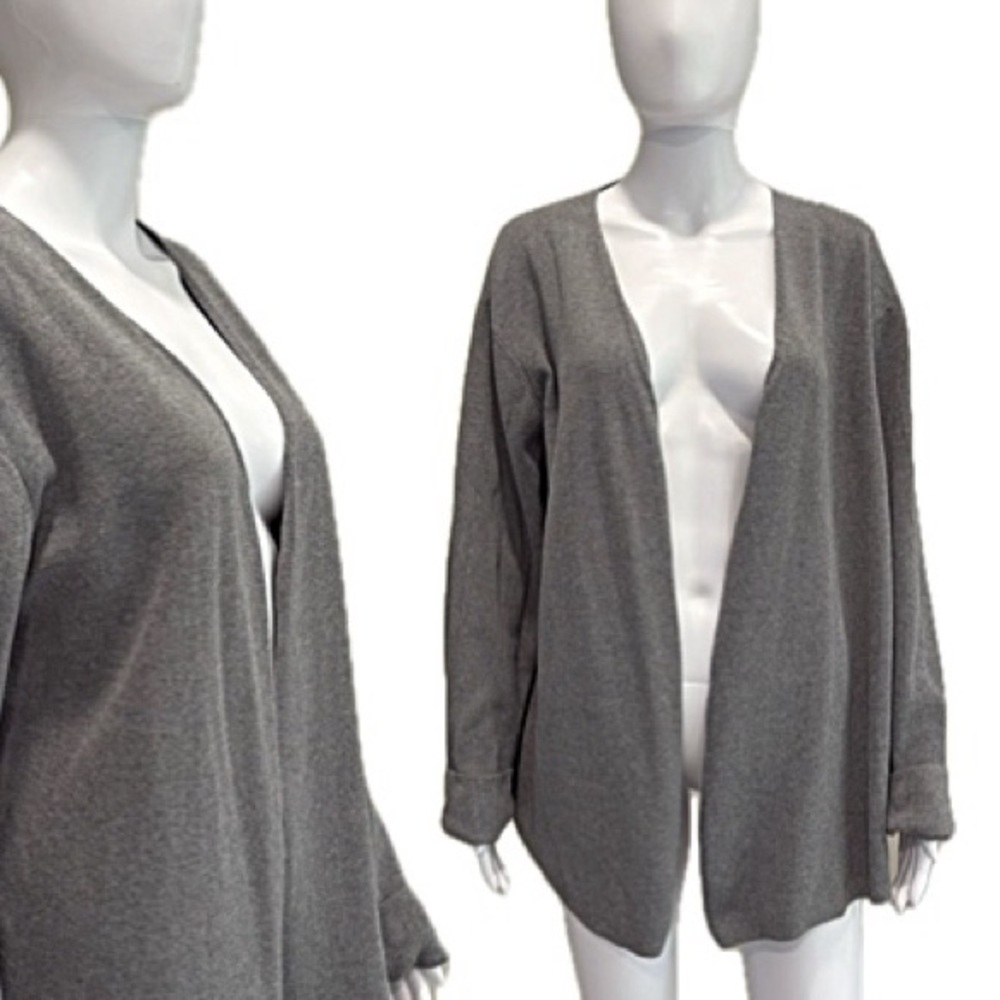 Oak + Fort Long Cardigan Sweater Womens Size XL Solid Grey Cotton Knit Waterfall